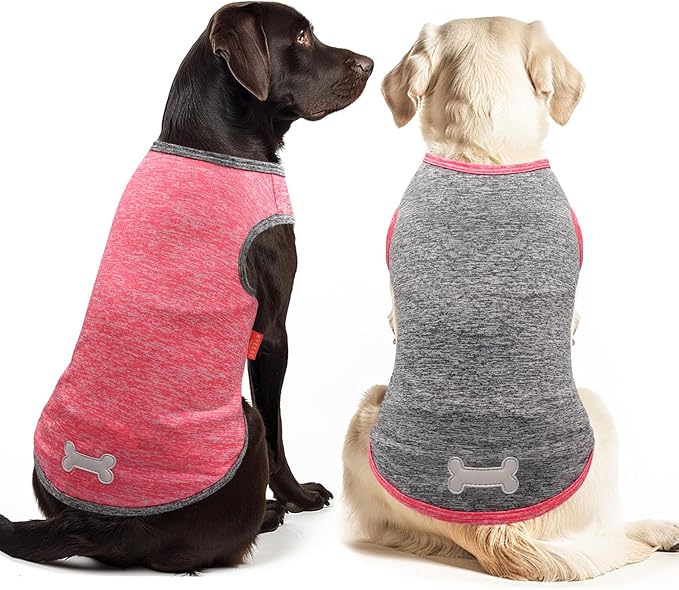 KYEESE 2 Pack Dog Shirts for Large Dogs Quick Dry Soft Stretchy Dog T-Shirts with Reflective Label Tank Top Sleeveless Vest Sun Protection Pet Clothes, Coral Red+Grey, 3XL
