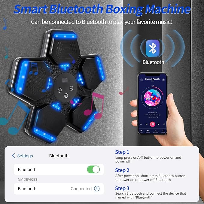Music Boxing Machine, Wall Mount Punching Bag With Gloves, Bluetooth Target for Kids Adult, Workout Equipment for Home, Office, Gym