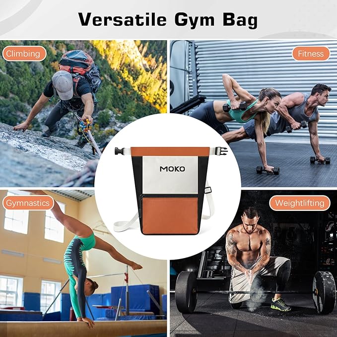 MoKo Chalk Bag for Rock Climbing, Large Capacity Climbing Chalk Bag with Magnetic Snap and Zipper Pocket, Portable Chalk Bucket for Rock Climbing, Weight Lifting, Bouldering, Gymnastics, Fitness