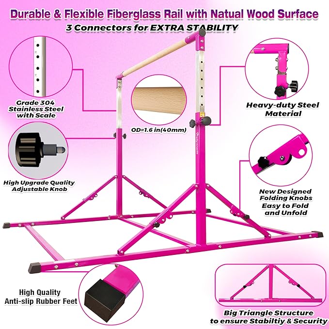 PreGymnastic Foldable Gymnastics Bar 6FT Gymnastic 3-18, Weight 500 LB,