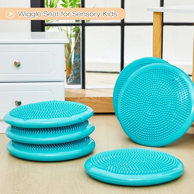 Amylove 6 Pcs Inflated Wobble Cushion Pump Wiggle Seat for Sensory Kids Flexible Seating Exercise Balance Disc Sensory Chair for Office School Home Equipment, Pump Included