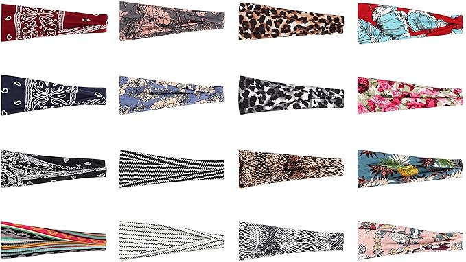 DRESHOW Yoga Running Leopard Headbands for Women Elastic Non-Slip Headbands Sports Workout Hair Bands 16 Pack