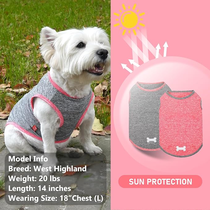 KYEESE 2 Pack Sun Protection Dog Shirts Quick Dry Soft Stretchy Pet T-Shirts Sleeveless Vest with Reflective Label Tank Top Dog Clothes for Small Dogs, Coral Red+Grey, M