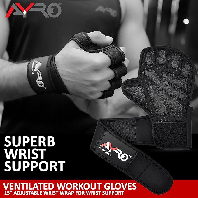 AYRO Ventilated Weightlifting Workout Gloves for Men & Women, Gym Gloves with Built-in Wrist Wraps for Men & Women-Best for Weightlifting, Gym Fitness, Hand Support & Cross Training