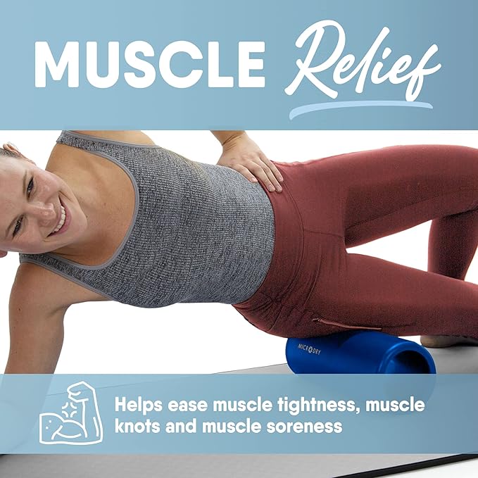 MICRODRY Deluxe Fitness Foam Back Roller for Muscle Relief 13x5.3", Blue