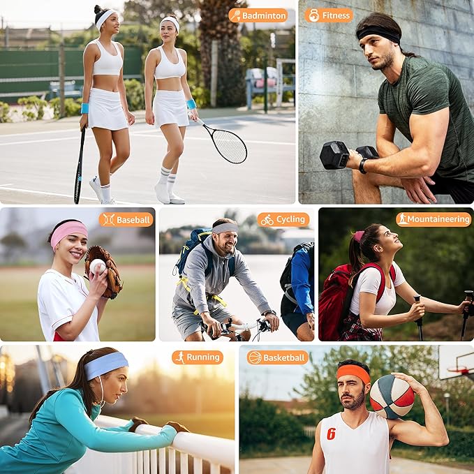 Headbands for Women Non Slip - 7PCS Fashion Sports Hair Bands for Women's Hair, Soft Cotton Cloth Stretchy Headbands for Women for Workout Yoga Running