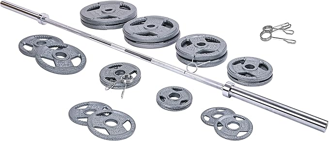 Signature Fitness Cast Iron Olympic 2-Inch Weight Plates Including 7FT Olympic Barbell, 130-Pound, 300-Pound or 325-Pound Set, Multiple Packages