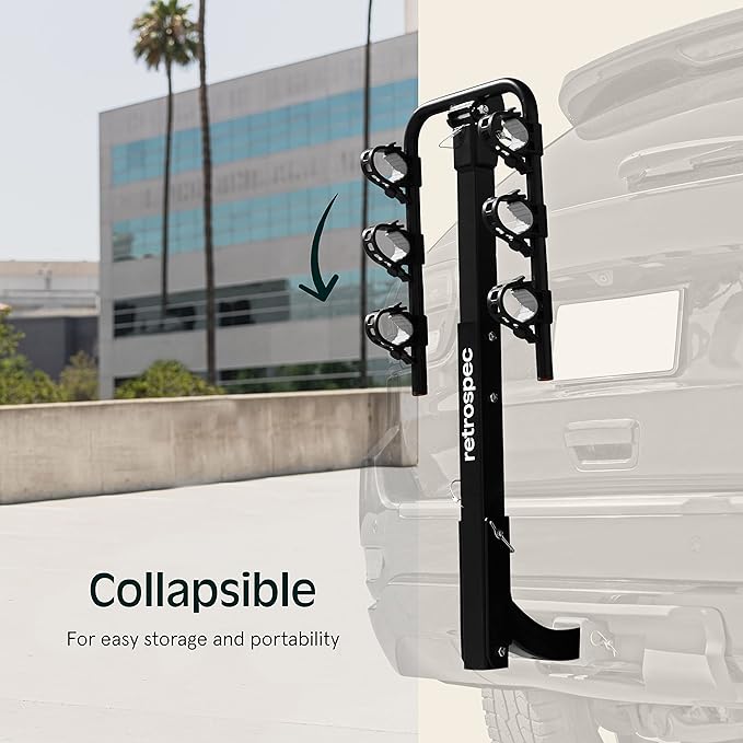 Retrospec Lenox 2-5 - Bike Hitch Rack for Cars, Trucks, SUVs with 2” Hitch | Foldable Steel Frame with Anti-Rattle Adapter, Tie Down Cradles and Straps - Fits Most Frames