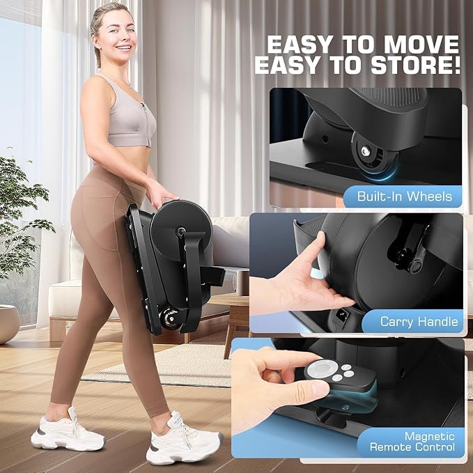 FUNMILY Under Desk Elliptical, Ellipse Leg Exerciser While Sitting for Seniors with Display Monitor, Portable Seated Pedal Exerciser with Remote Control for Home Office Use Fully Assembled