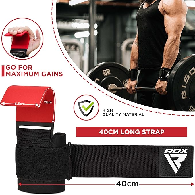 RDX Weight Lifting Hooks Straps Pair, Non-Slip Rubber Coated Grip, 7mm Neoprene Padded Wrist Wrap Support Powerlifting Deadlift Pull Up Fitness Strength Training, Gym Bodybuilding Workout, Men Women