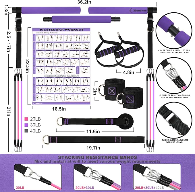 Portable Pilates Bar and Resistance Band Set