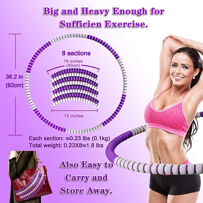 Weighted Fitness Hoop for Adults Kids Women 2lb ~ 5lb, 8 8 Detachable