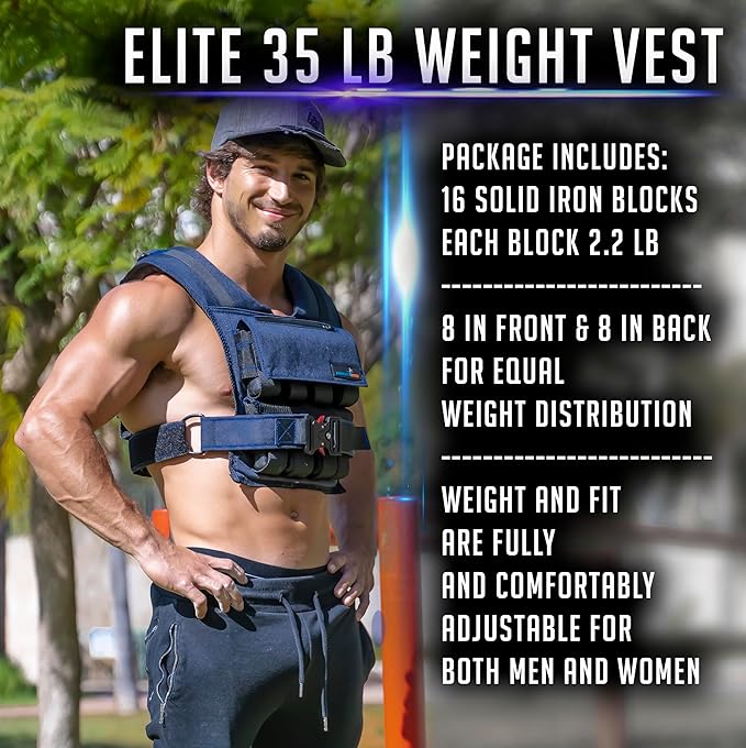 Weighted Vest 6lb, 10lb, 12lb, 25lb, 35lb, 45lb, 60lb Removable Iron Weights for Men and Women Workout for Calisthenics and Fitness Sport Training