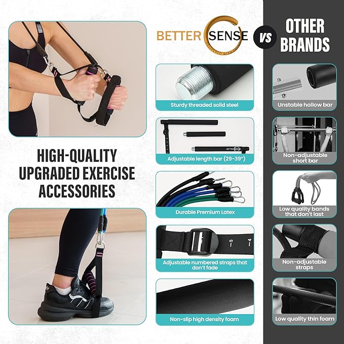 Upgraded Pilates Bar Kit – 39” Adjustable Exercise Equipment for Men, Women with 6X 20, 30, 40 lbs Resistance Bands with Adjustment Buckle – Pilates Equipment for Home Workouts for All Fitness Levels