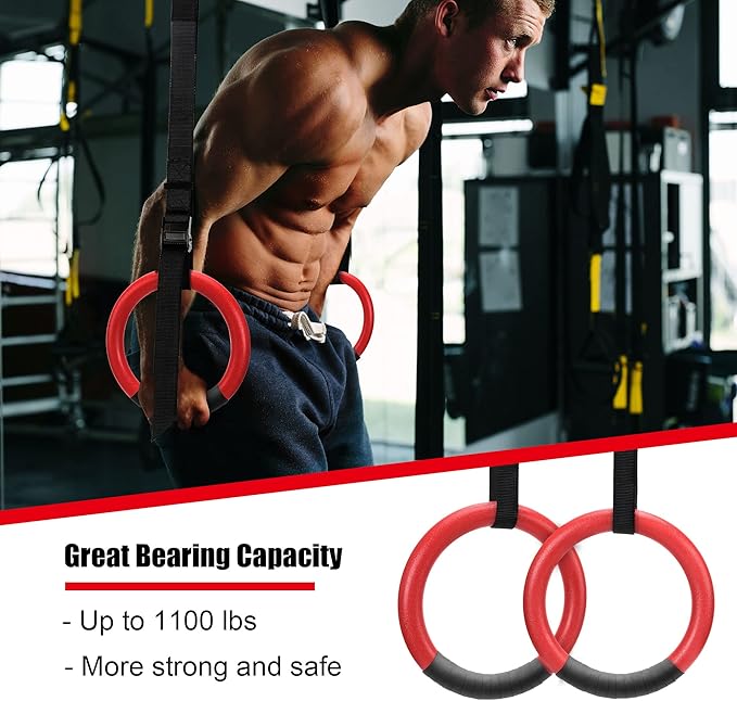 PACEARTH Gymnastic Rings 1100lbs Capacity with 14.76ft Adjustable