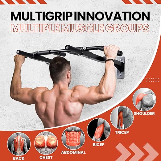 Yes4All Multi-Grip Wall Mount Pull-Up Bar 16 & 24" Reversible