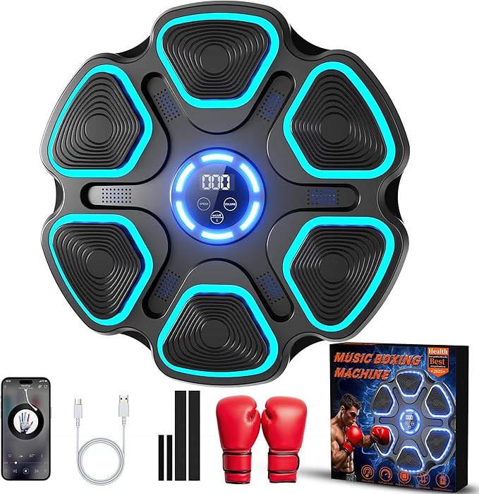 Music Boxing Machine with Bluetooth&LED Display, 9 Speeds &11 Models, Interactive Wall-Mounted Music Punching Machine for Adults&Kids,Boxing Machine Suitable for Indoor Workouts,Home,Gym