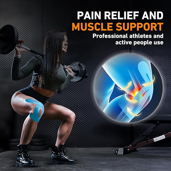 Kinesiology Tape for Knees Pre Cut, 12 PCS Upgrade KTQUICK Knee Tape For Knee Pain Relief Pre Cut, Original Cotton Knee Tape, Flexible & Durable Sports Tape for Support & Comfort During Workouts, Blue