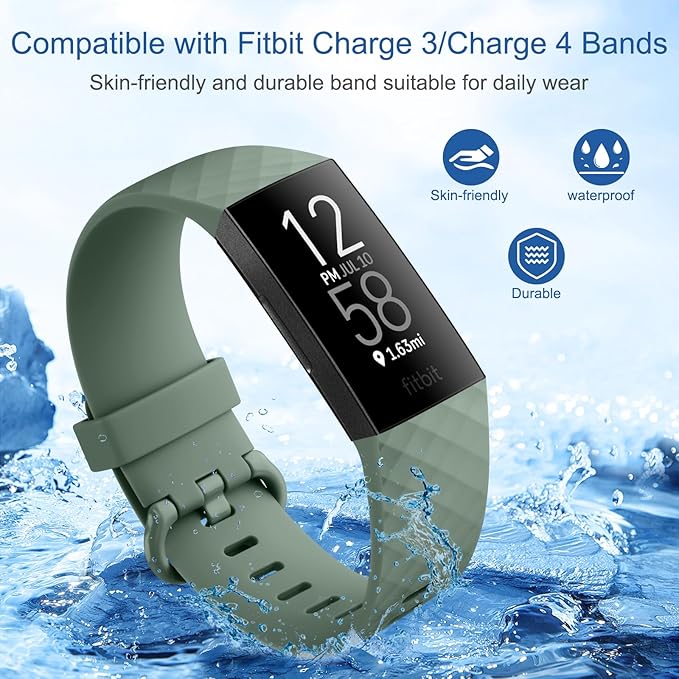PACK 3 Silicone Bands for Fitbit Charge 4 / Fitbit Charge 3 / Charge 3 SE Replacement Bands for Women Men Small Large (SmokeViolet+Cactus+Starlight, Large: for 7.1"-8.7"wrists)