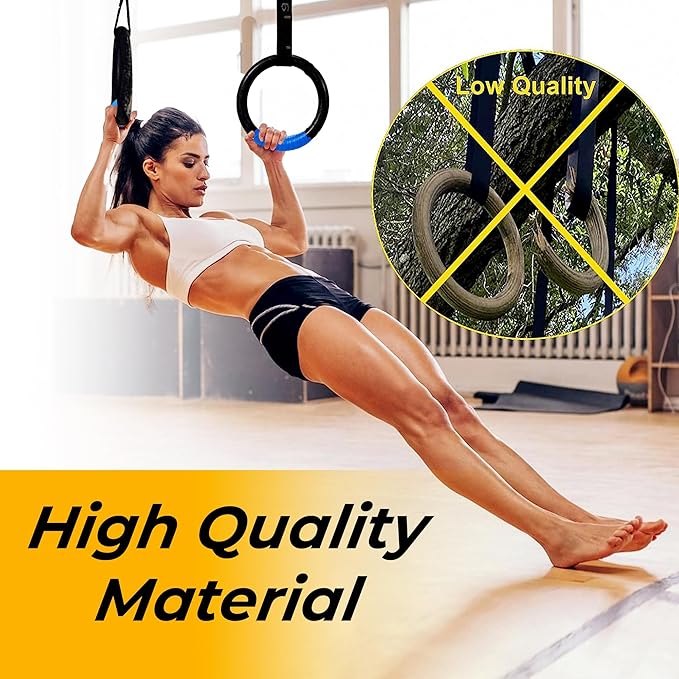 HMART Wooden Gymnastic Rings 1600Ibs Capacity with Loop 15ft Woven