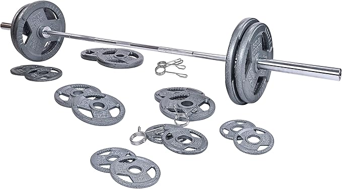 Signature Fitness Cast Iron Olympic 2-Inch Weight Plates Including 7FT Olympic Barbell, 130-Pound, 300-Pound or 325-Pound Set, Multiple Packages