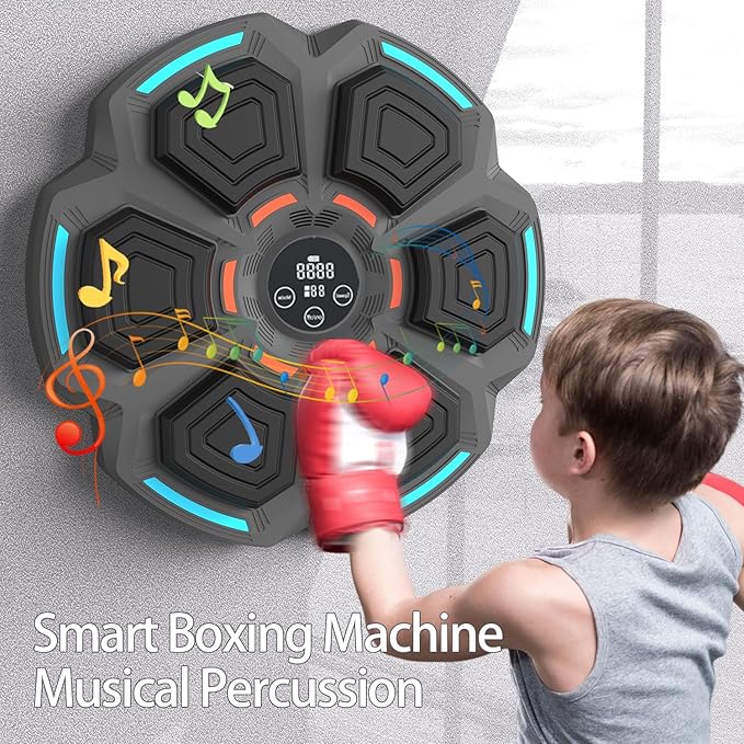 Smart Music Boxing Machine for Adults and Kids, Training Machine with LED Electronic Wall Mounted, Home Indoor Workout Equipment with Premium Boxing Gloves