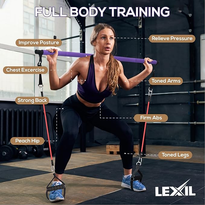 LEXIL Portable Pilates Bar Exercise Kit-Stackable 3 Pairs (15, 20, 20, 30LB) 30LB) -