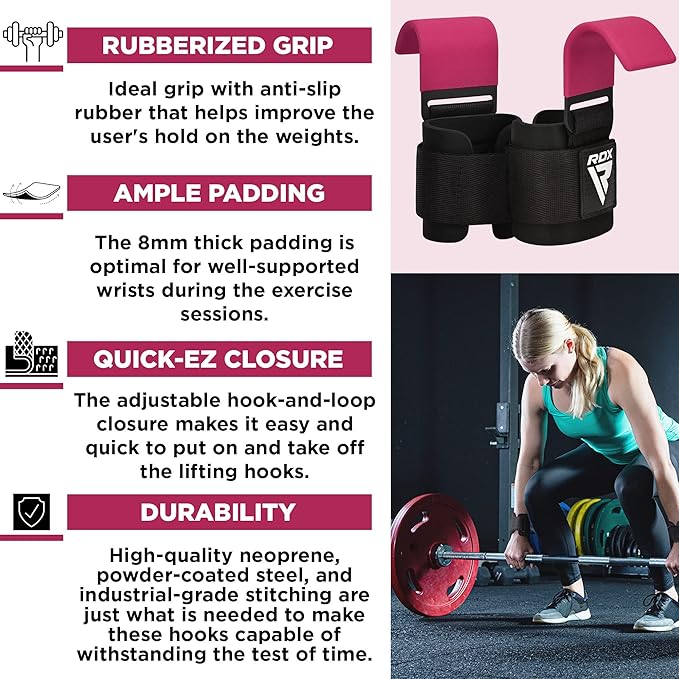 RDX Weight Lifting Hooks Straps Pair 7mm Neoprene