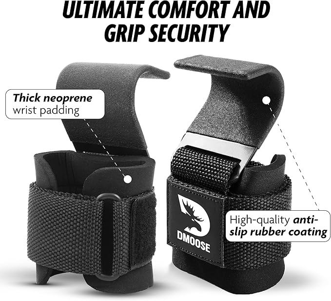 DMoose Fitness Weight Lifting Hooks for Men & 8 mm