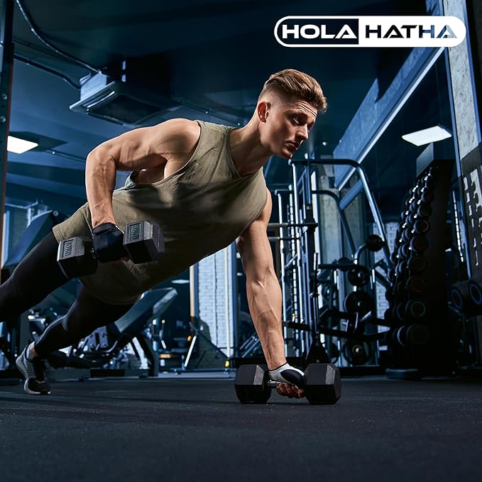 HolaHatha Hexagonal Dumbbell Free Hand Weight Set w/Rack