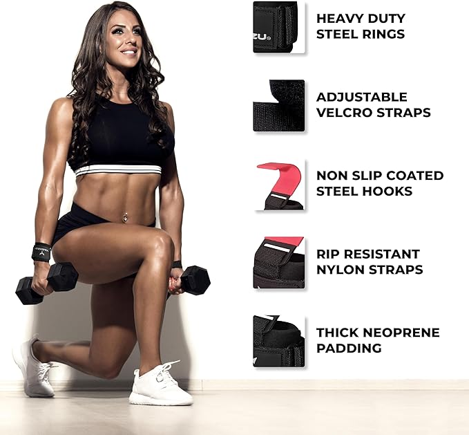 Weight Lifting Hooks, Padded Weight Lifting Straps Wrist Straps for Men and Women, Premium Deadlift Straps for Weightlifting and Powerlifting, Weight Lifting Gloves for Pull Ups