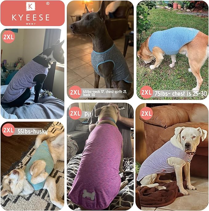 KYEESE 2 Pack Dog Shirts Quick Dry Soft Stretchy Pet T-Shirts with Reflective Label Tank Top Sun Protection Sleeveless Vest Dog Clothes for Small Medium Dogs, XX-Large, Purple+Pink