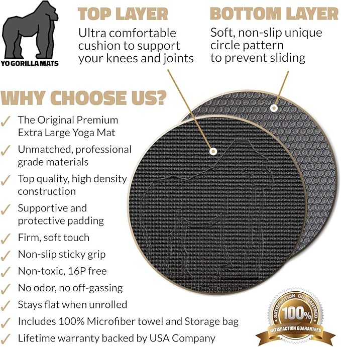 Gorilla Mats Premium Large Yoga Mat – 7' 5' x 8mm Extra