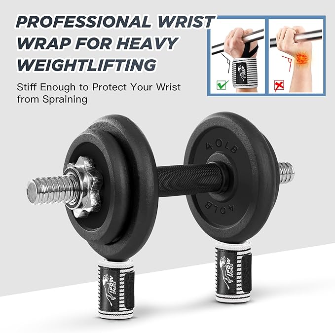 IPOW 18'' Professional Wrist Wraps for Weightlifting 2 Pack(IPF Approved), Heavy Duty Gym Wrist Straps for Working Out, Weight Lifting Wrist Brace for Men & Women, Wrist Support with Thumb Loop