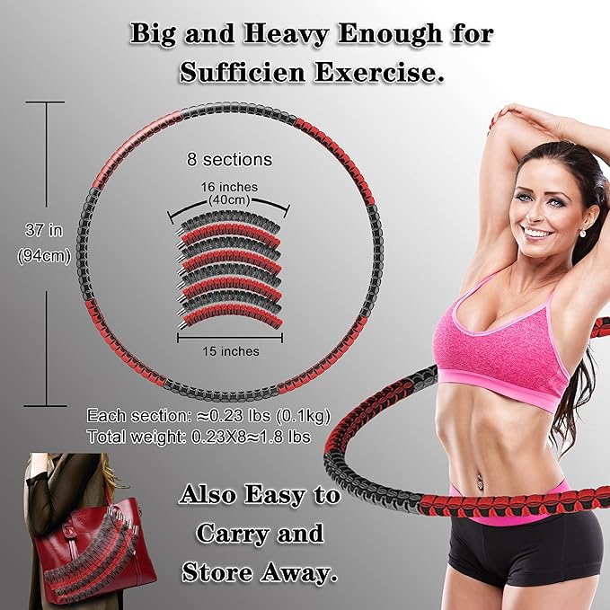 Weighted Fitness Hoop for Adults Kids Women 2lb ~ 5lb, 8 8 Detachable