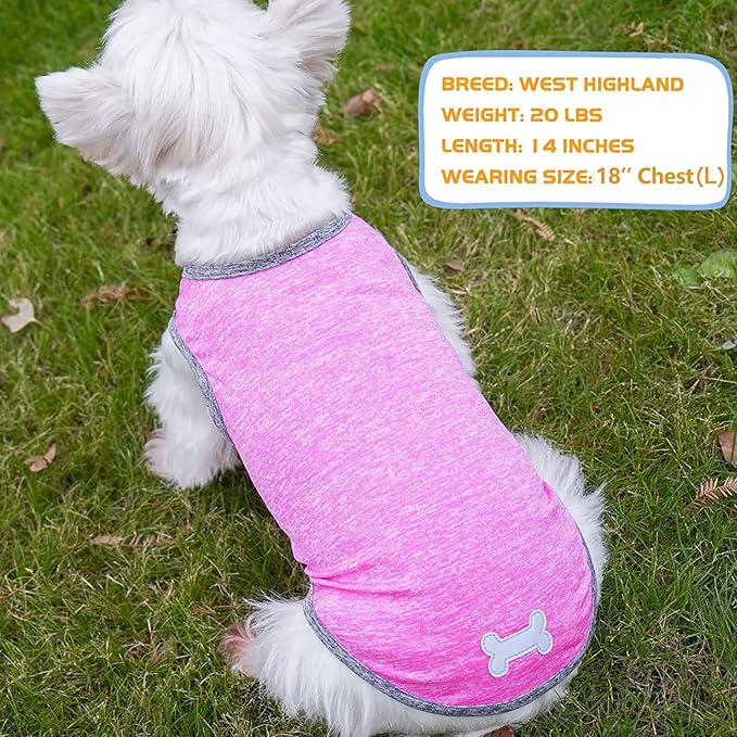 KYEESE 2 Pack Dog Shirts Quick Dry Soft Stretchy Dog T-Shirts with Reflective Label Sun Protection Tank Top Sleeveless Vest Pet Clothes for Small Medium Dogs, Medium, Grey+Hotpink