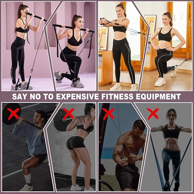Ultimate Pilates bar kit.Multiple Fitness bar with Resistance Bands, Ab Rollers. Core Strength Training Equipment. Squat Machine for Men and Women. Portable Home Gym
