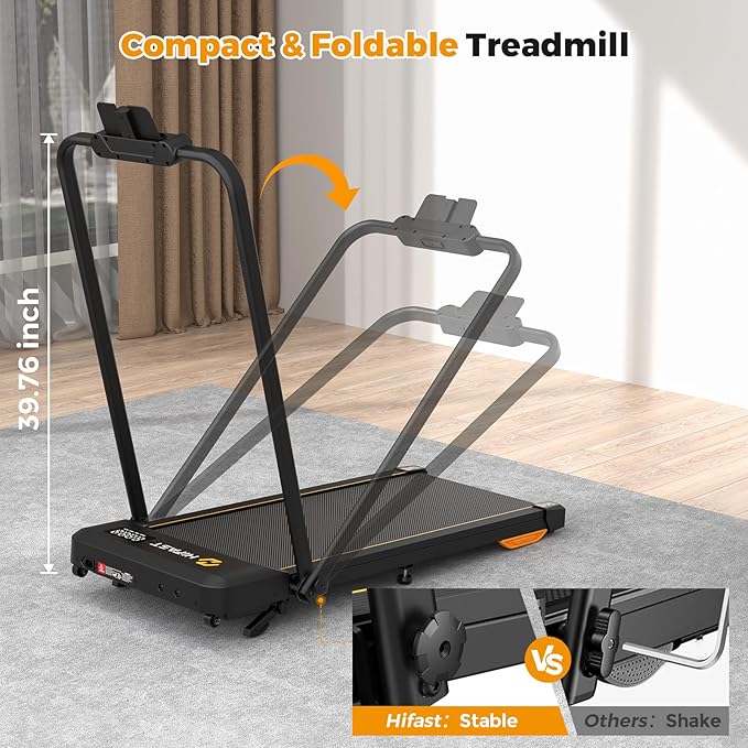 Walking Pad, Under Desk Treadmill for Home Office, Small Walking Pad with Handle Bar and Incline, Foldable Treadmill with Remote Control, APP