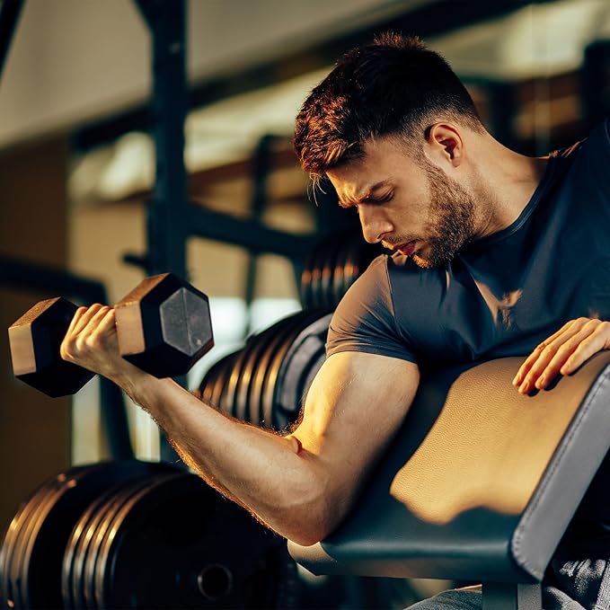 HolaHatha Hexagonal Dumbbell Free Hand Weight Set w/Rack