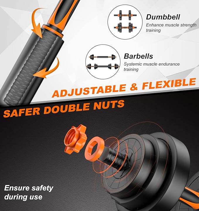 44LB Adjustable Dumbbelsll Set of 2 4 in 1, Barbell