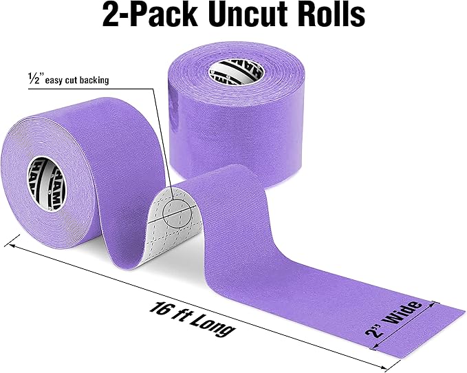 Hampton Adams | As Seen on Shark Tank | Elastic Kinesiology Tape (2-Pack) | Uncut Athletic Tape Supports & Protects Muscles Knees Shoulders & Plantar Fasciitis | Waterproof Hypoallergenic (Purple)