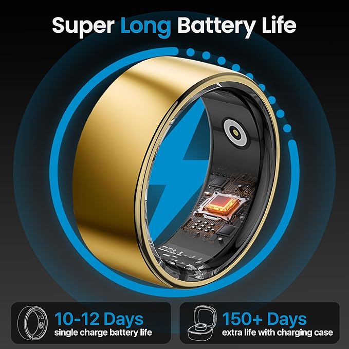 Smart Ring Health Tracker - 24/7 Fitness & Sleep Tracking with Heart Rate Monitor, IP68 Waterproof Activity Tracker for Men/Women, 50+ Workout Modes, 7-Day Battery