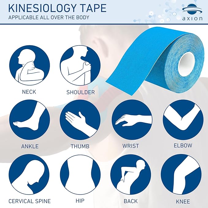Kinesiology Tape Uncut | 2 Rolls of Athletic Sports Tape in Black and Blue | 16ft Length and 2'' Width per Roll | Waterproof • Skin-Friendly • Elastic | Ideal for Sports | axion