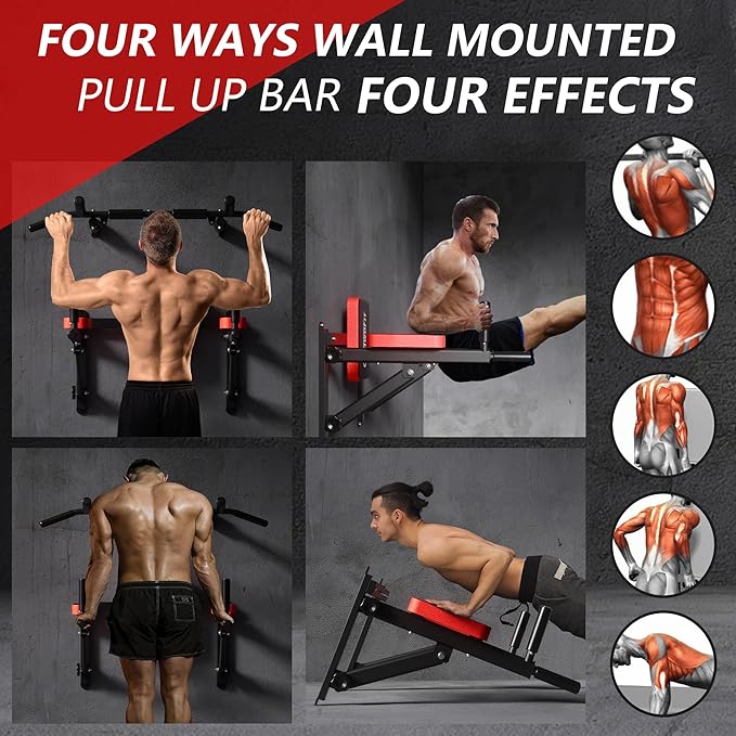 ONETWOFIT Wall Mounted Power Tower Pull Up Bar Station Workout Dip Station,Multi-Function Chin Up Bar Exercise Power Tower Set Training Equipment Support to 440Lbs