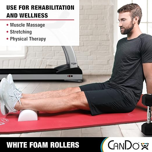 CanDo White PE Foam Rollers for Exercise 6" x 36" Half-Round