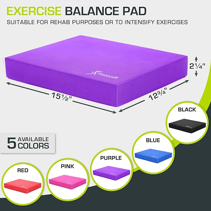 ProsourceFit Exercise Balance Pad – Large Cushioned Non-Slip Foam Mat & Knee Pad for Fitness, Stability Training, Physical Therapy, Yoga 15"x19"