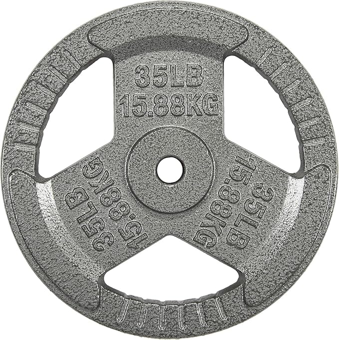 HulkFit 1 inch or 2 inch Cast Iron Weight Plate Set with Multi-Grip Handles and Enamel Coated for Barbells & Strength Training - Grey