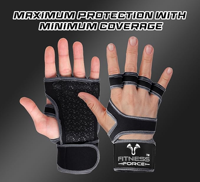 FITNESS FORCE Ventilated Gym Gloves for Men with Built-in Wrist Support for Workouts Weightlifting Gloves Workout Gloves for Women Exercise Fitness Gloves Perfect for Powerlifting, Cross Training