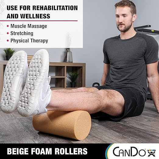 CanDo Beige PE Foam Rollers for Muscle Restoration 6" x 36" Round