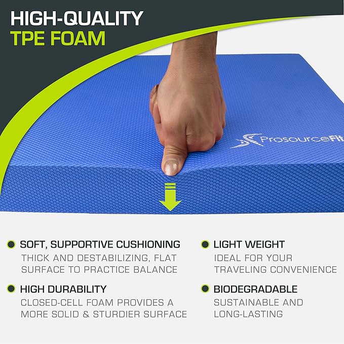 ProsourceFit Exercise Balance Pad – Large Cushioned Non-Slip Foam Mat & Knee Pad for Fitness, Stability Training, Physical Therapy, Yoga 15"x19"